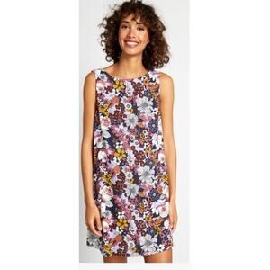 MODCLOTH Purple Floral Retro Shift Dress Sleeveless Linen Blend Plus Sz M‎